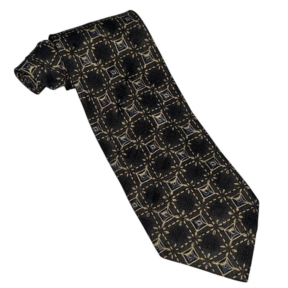 Robert Talbot Best Of Class Men's Silk Tie Olive Beige Geometric Print‎ Classic